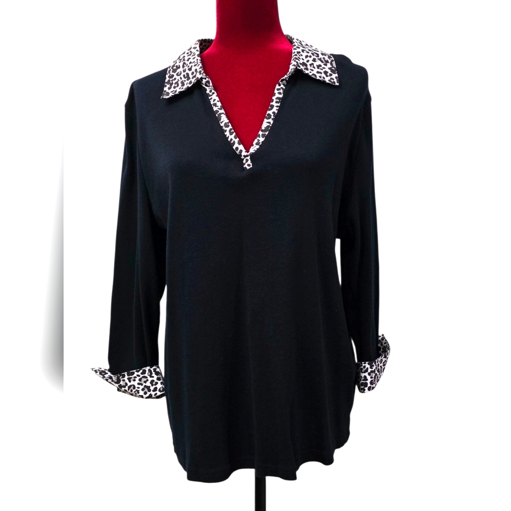 Karen Scott 3/4 Sleeve Leopard/animal Print Top, Size XL
